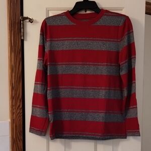 NWOT Boy's Red and Gray Striped Shirt, size L, never worn!